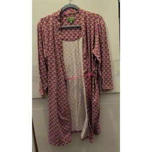 Vera Bradley L/XL  Pink Green Floral  Fleece Robe, No Belt, Pockets, Soft 2660